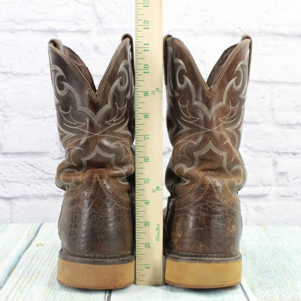 Justin Brown Leather Pull On Round Toe Mid Calf Western Boots Size 11.5 EE - Picture 6 of 9